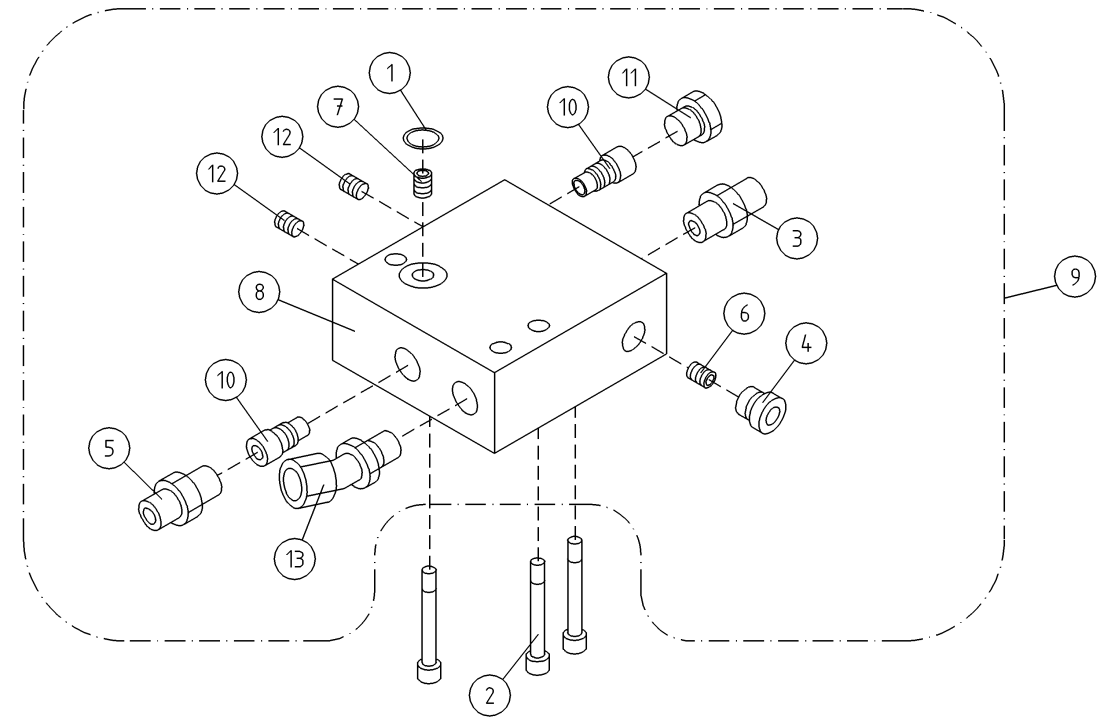 DINO 120TN VALVE HOUSING+VALVES OUTRIGGER CYLINDER